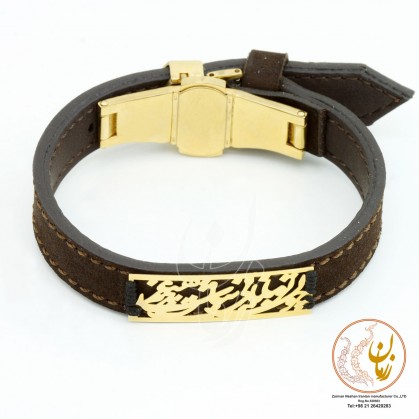 دستبند طلا و چرم - طرح تو با مایی-ZMB0748
